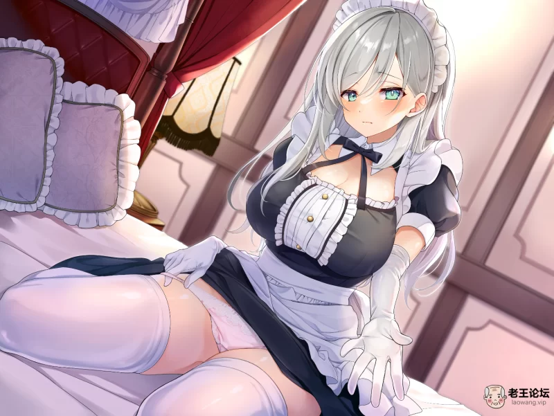 Konachan.com - 327020 bed blush breasts cleavage gray_hair green_eyes headdress .png